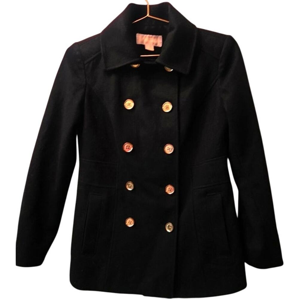 Michael Kors Women’s Black Wool Blend Pea Coat Sz 4 – Double Breasted Jacket